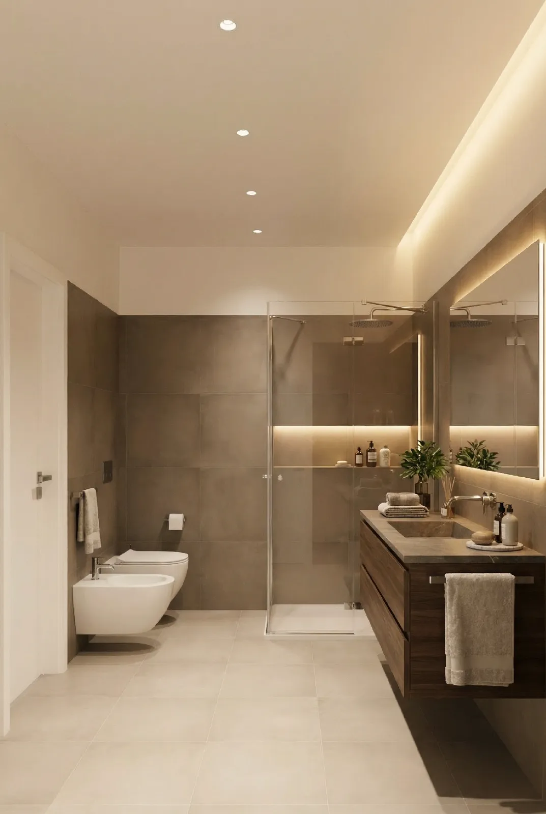 Homestaging virtuale soggiorno moderno con divano grigio e parete attrezzata