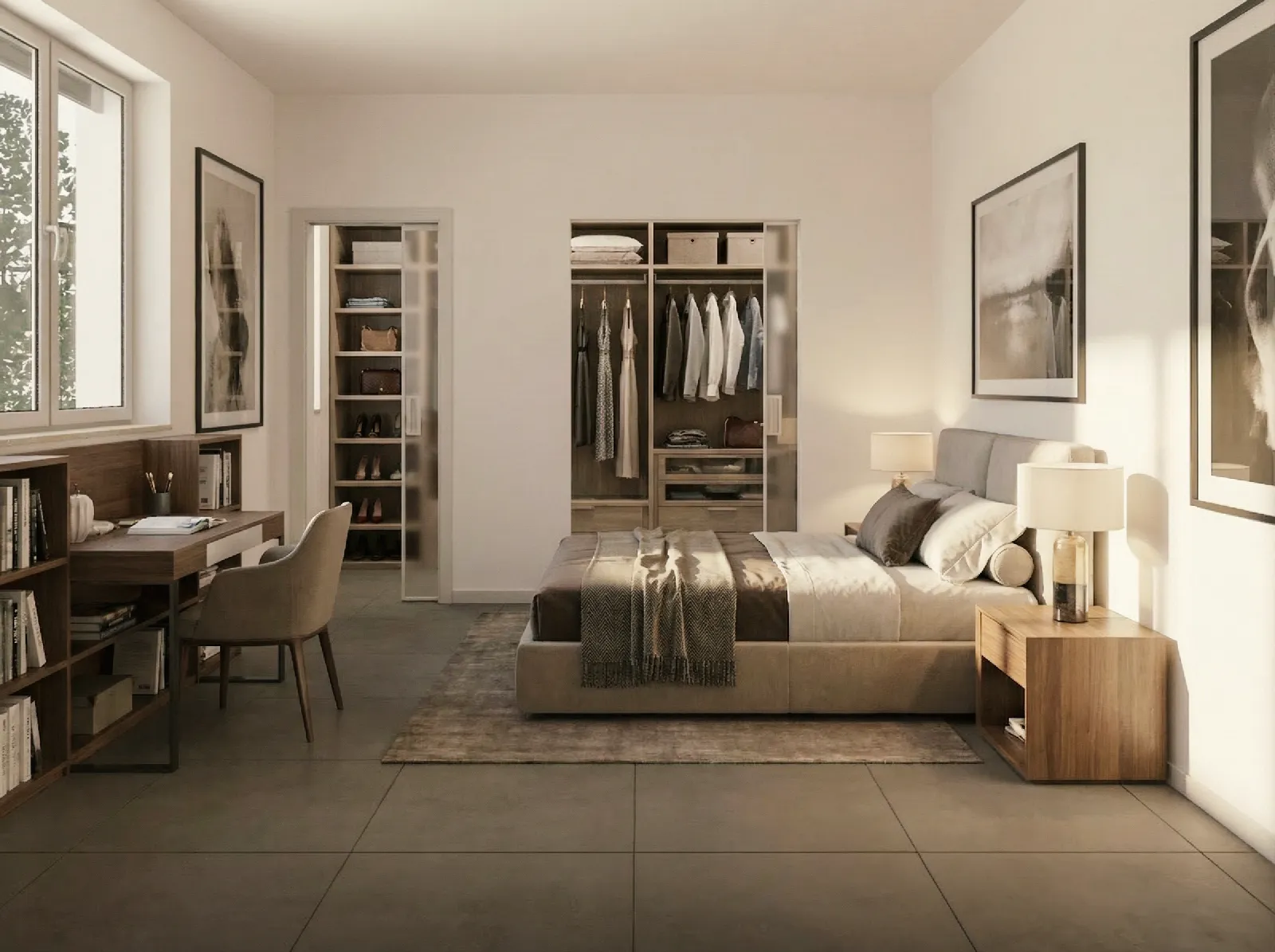 Virtual staging sala da pranzo stile industriale con tavolo in legno massello